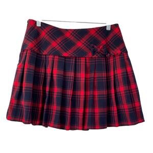 Schoolgirl Wicked Scholar Plaid Pleated Micro Mini Bow Skirt Sz M‎ Wool Blend